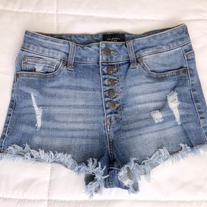 Frayed Button Up Denim Shorts